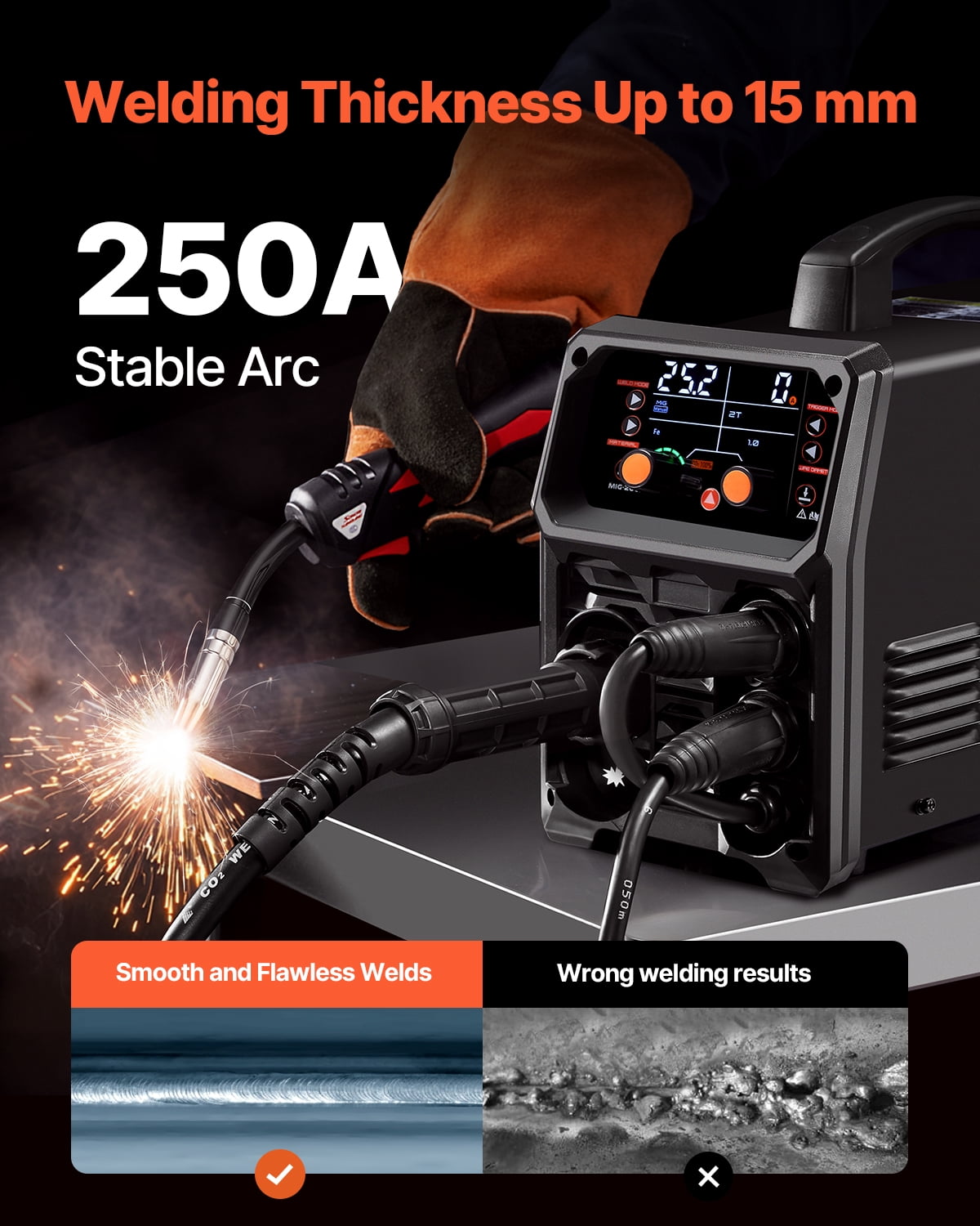 VEVOR Pro MIG Welder 250A Pluse Mig Welding Machine 5-in-1 Synergic Welder Machine