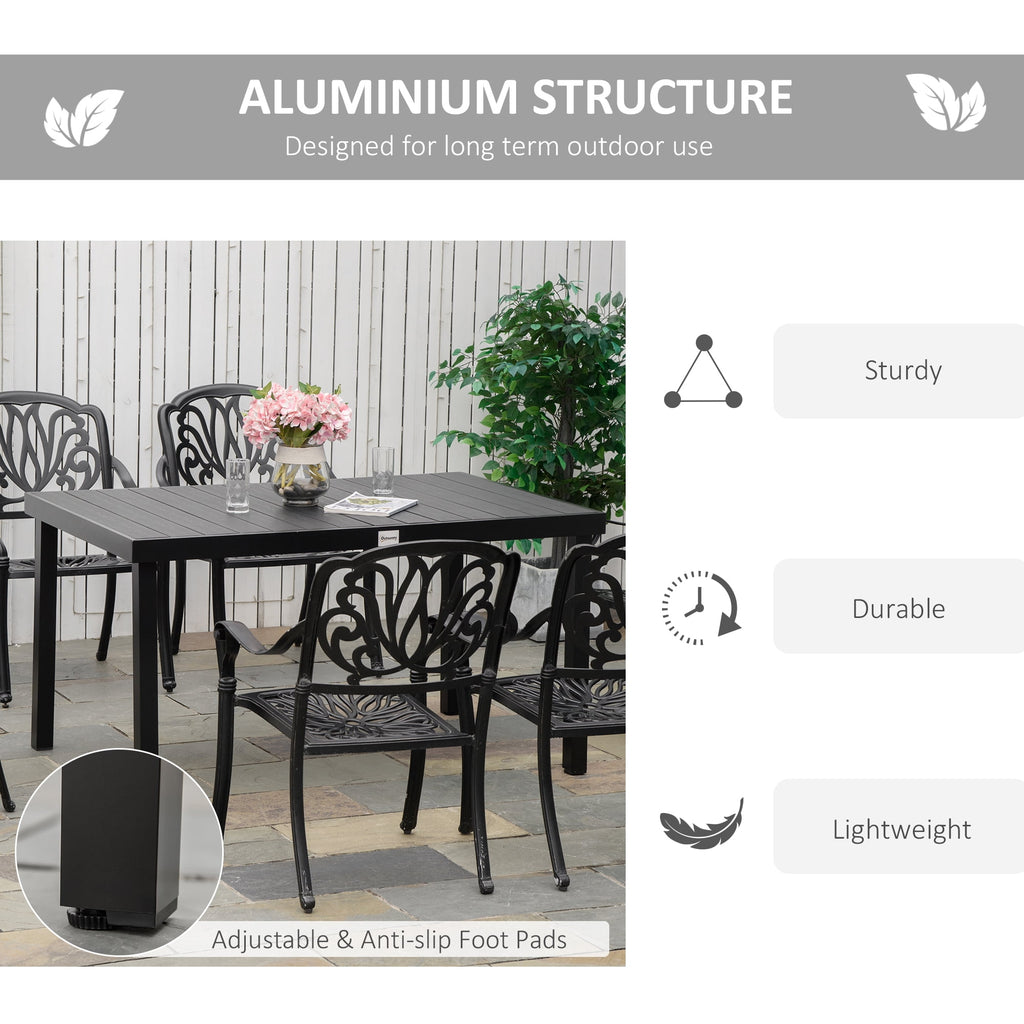 Outsunny Patio Dining Table, Rectangular Aluminum Outdoor Table, Black