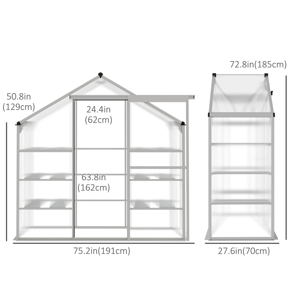 Outsunny Walk-in Greenhouse with 3-Tier Shelves, Polycarbonate Cold Frame