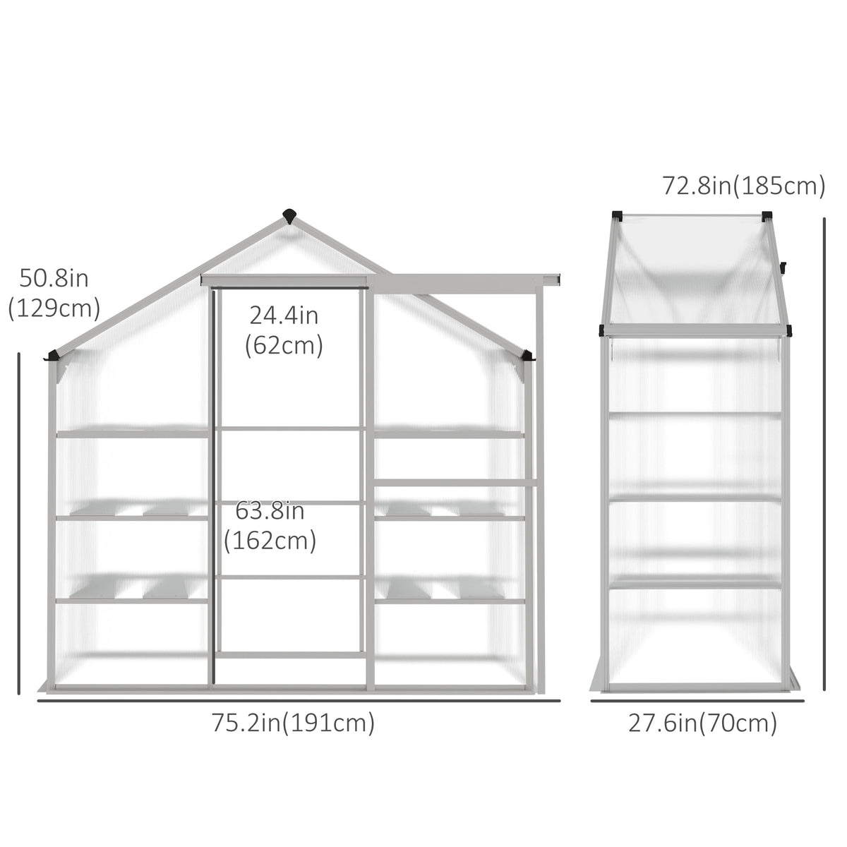 Outsunny Walk-in Greenhouse with 3-Tier Shelves, Polycarbonate Cold Frame