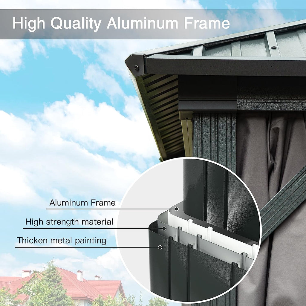 Domi Outdoor 12x18 ft Hardtop Gazebo Canopy Metal with Galvanized Steel Double Roof,Curtain & Netting for Patio Deck Backyard, Gray