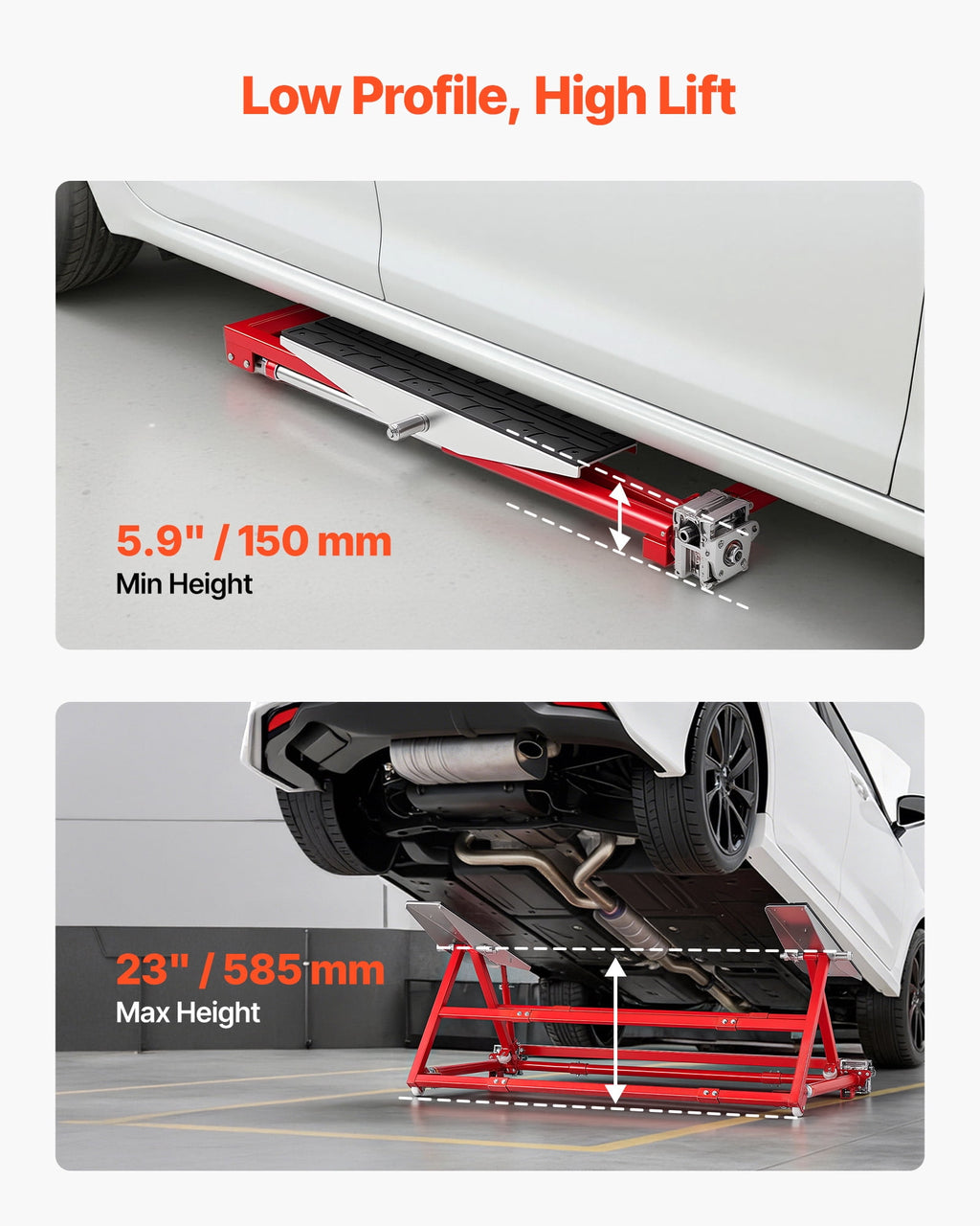 VEVOR Portable Car Lift, 4400 lb Capacity, 23-Inch Max Height, Adjustable Width, Steel Frame and Wheels