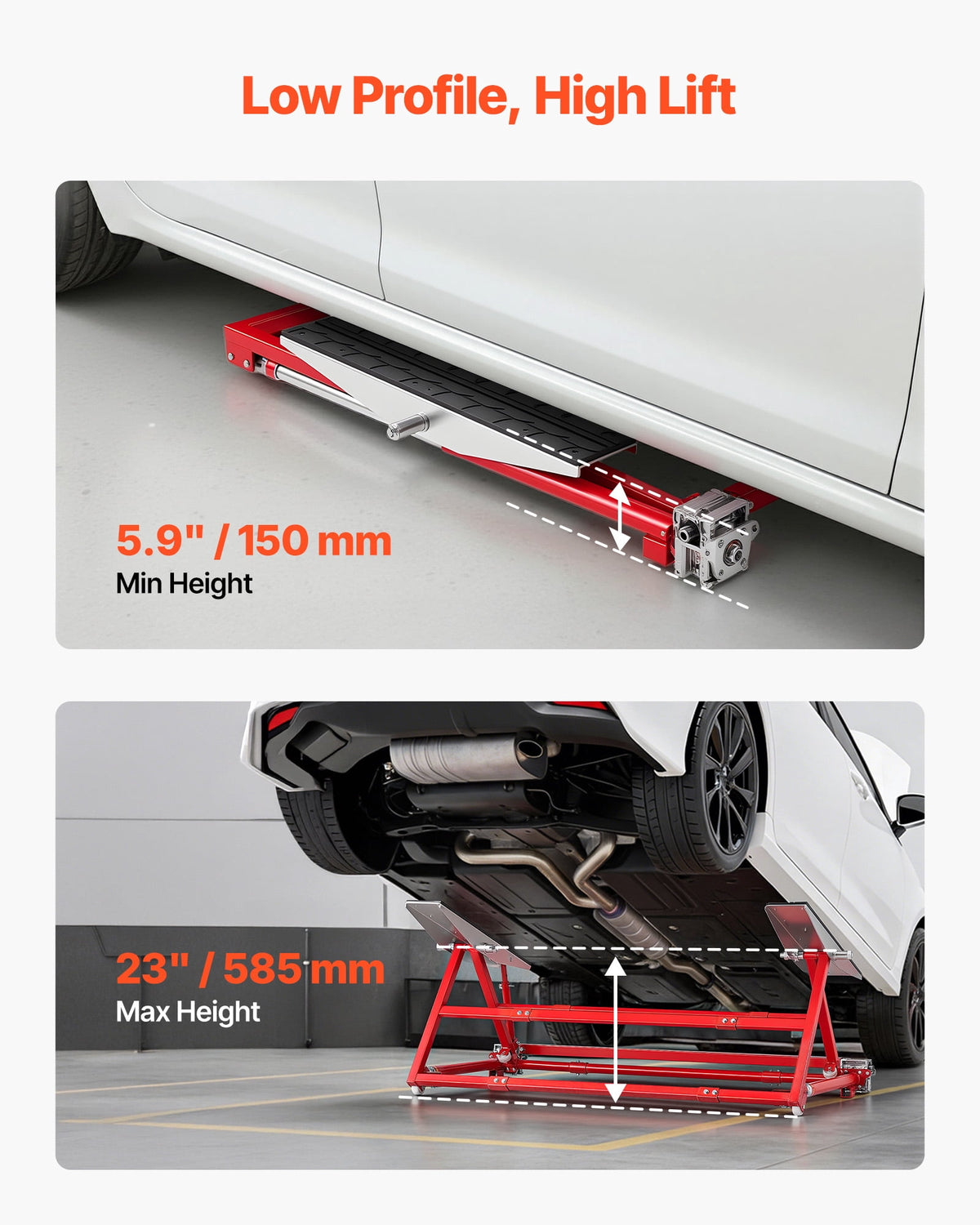 VEVOR Portable Car Lift, 4400 lb Capacity, 23-Inch Max Height, Adjustable Width, Steel Frame and Wheels