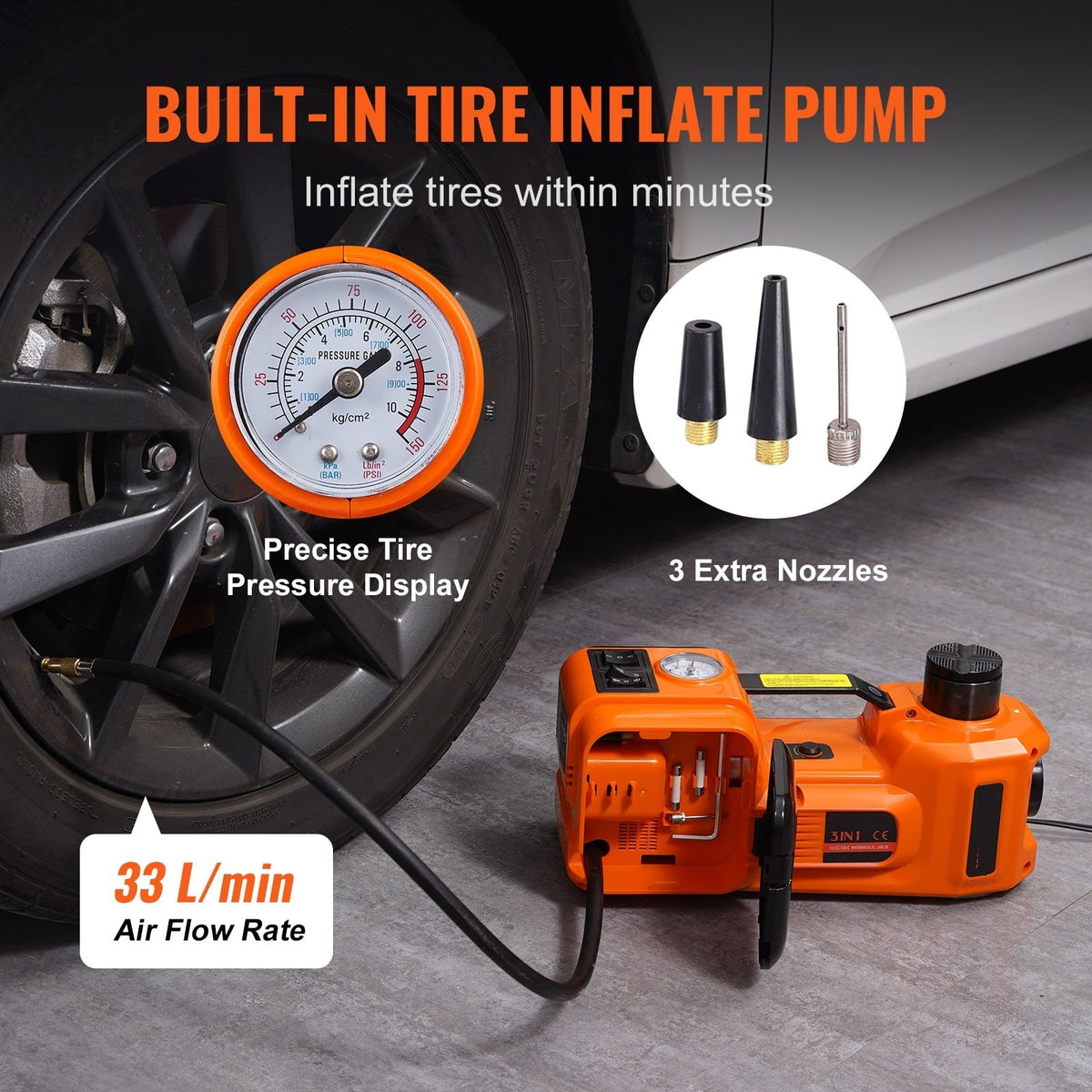 5 Ton Electric Car Jack 11023 LBS Hydraulic Jack Lift Portable Car Jack For SUV MPV Sedan Truck Change Tires Garage Repair ,Robust Construction
