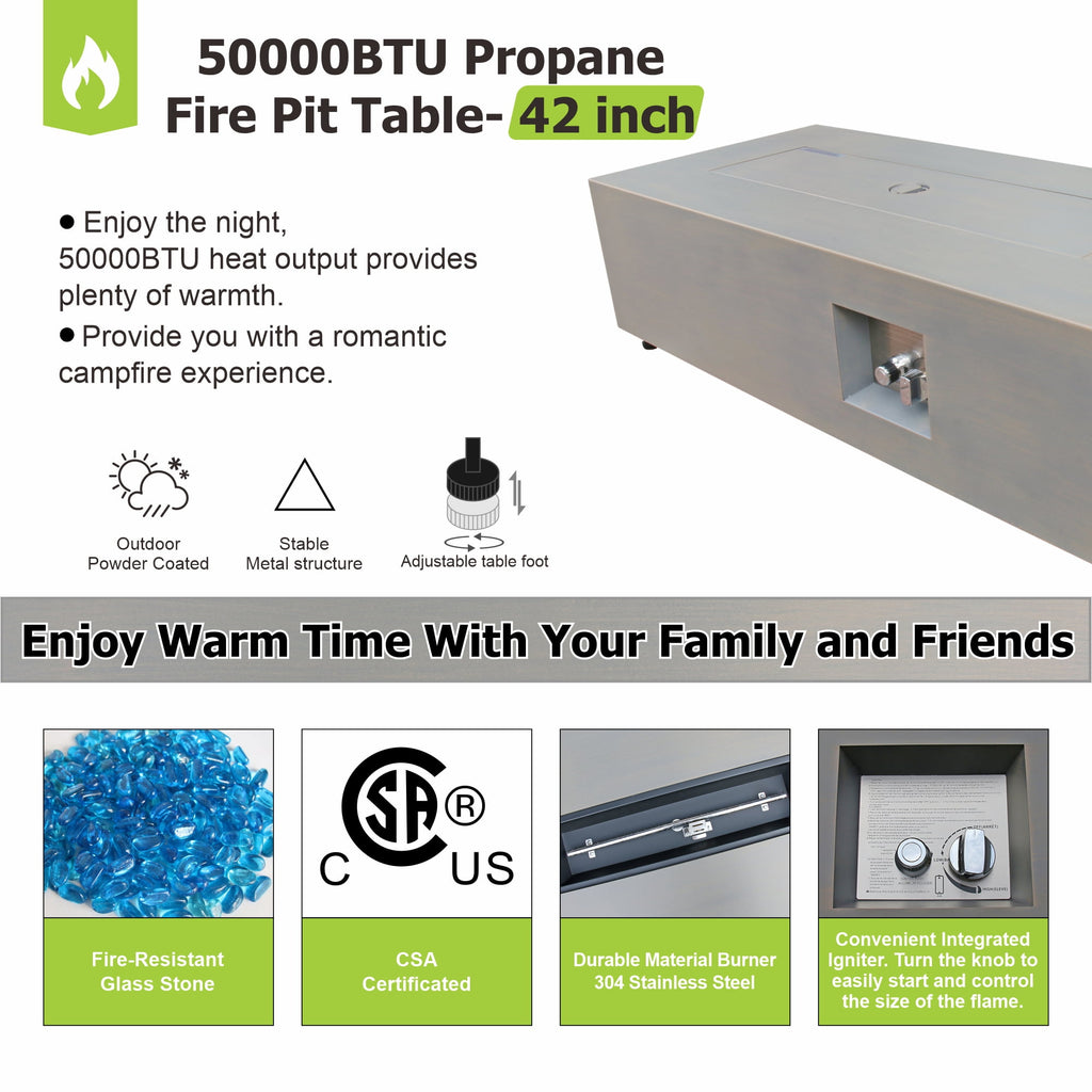Evita 42'' 50,000 BTU Outdooor Propane Fire Pit Table with Adjustable Flame