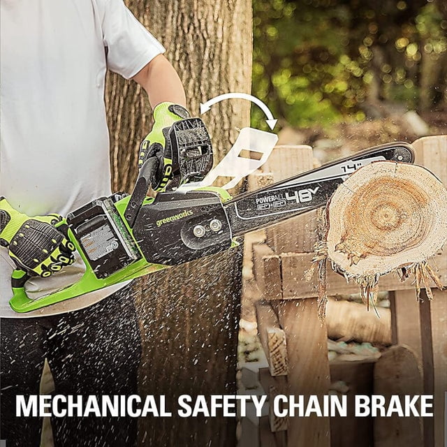 Greenworks 2 x 24V (48V) 14" Cordless Brushless Electric Chainsaw, (2) 4.0 Ah USB Batteries and Dual-Port Charger Included [125+ Compatible Tools]