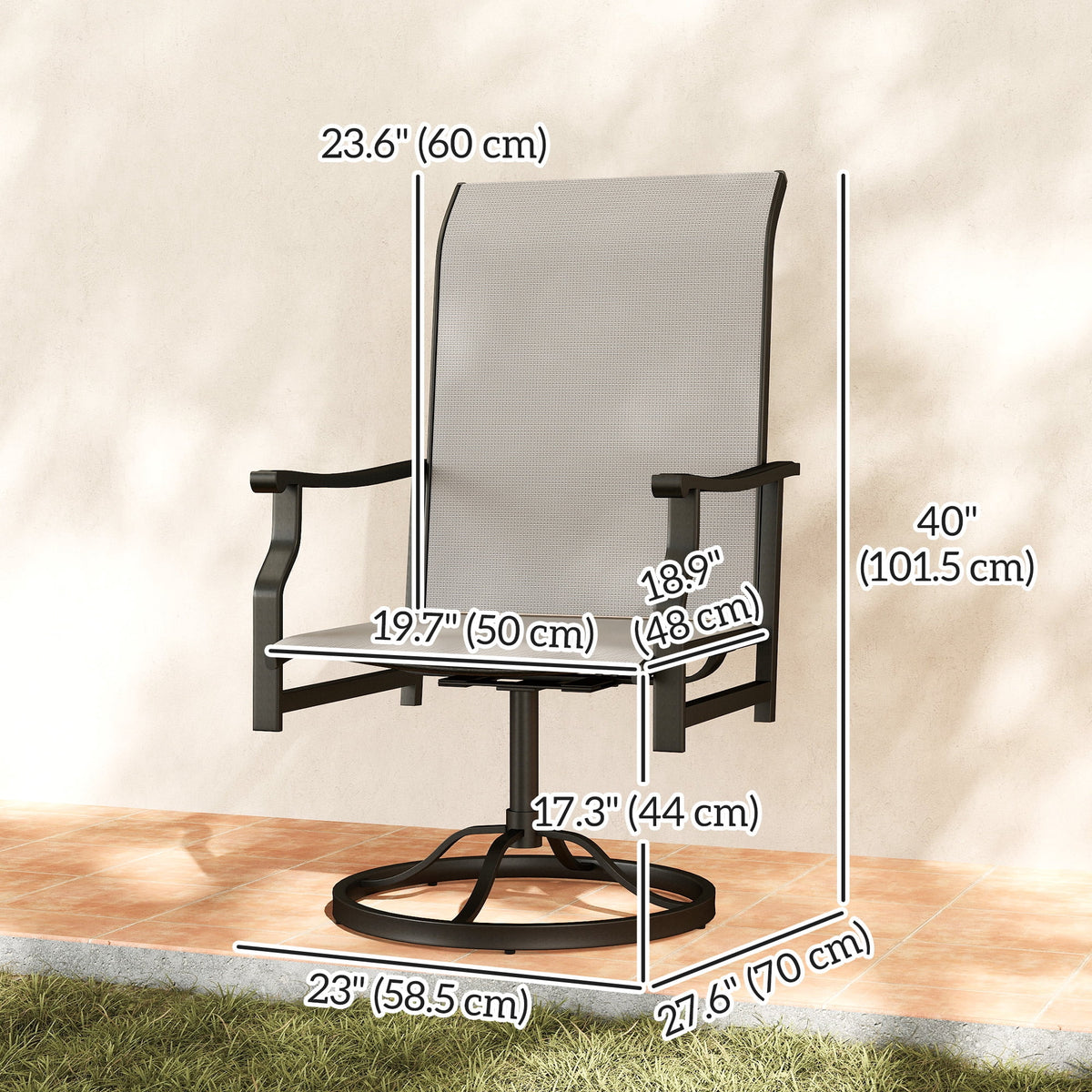 Outsunny Patio Swivel Chair Set of 2, Swivel Rocker with High Back, Grey