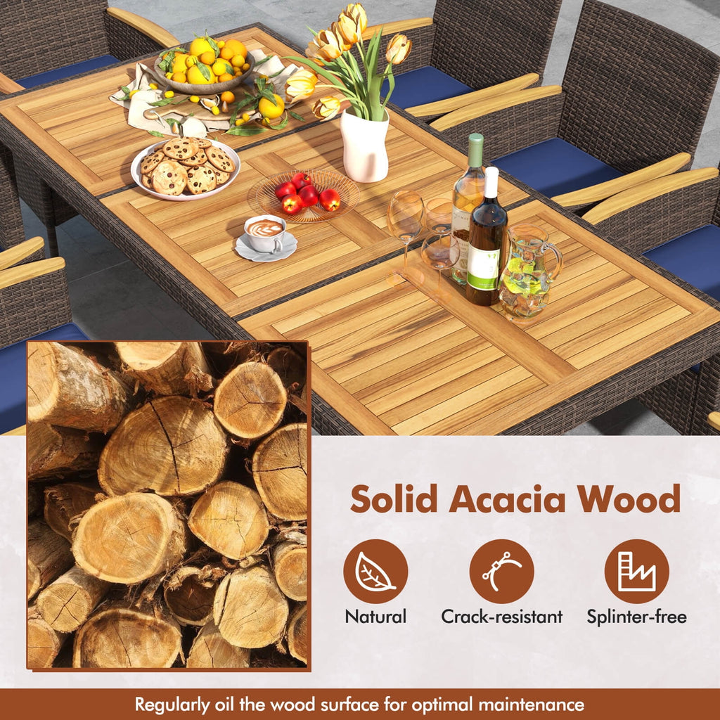 Patiojoy 9PCS Outdoor Dining Set with Acacia Wood Table Top Patio Dining Set for 8 People