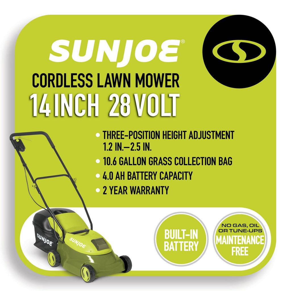 Sun Joe MJ401C Cordless Lawn Mower, 14 inch, 28V