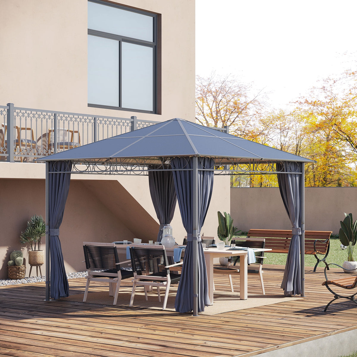 Outsunny 10' x 10' Hardtop Gazebo Canopy, Outdoor Patio Gazebo, Dark Grey