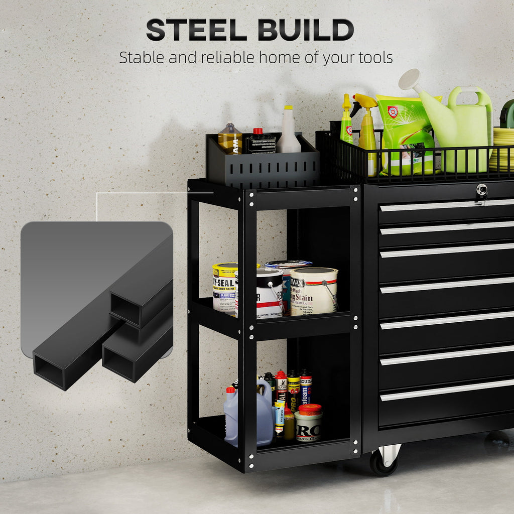 CoSoTower 7-Drawer Rolling Tool Chest with Detachable Side Shelf, Lockable Tool Cabinet Box Organizer with Wheels, Black