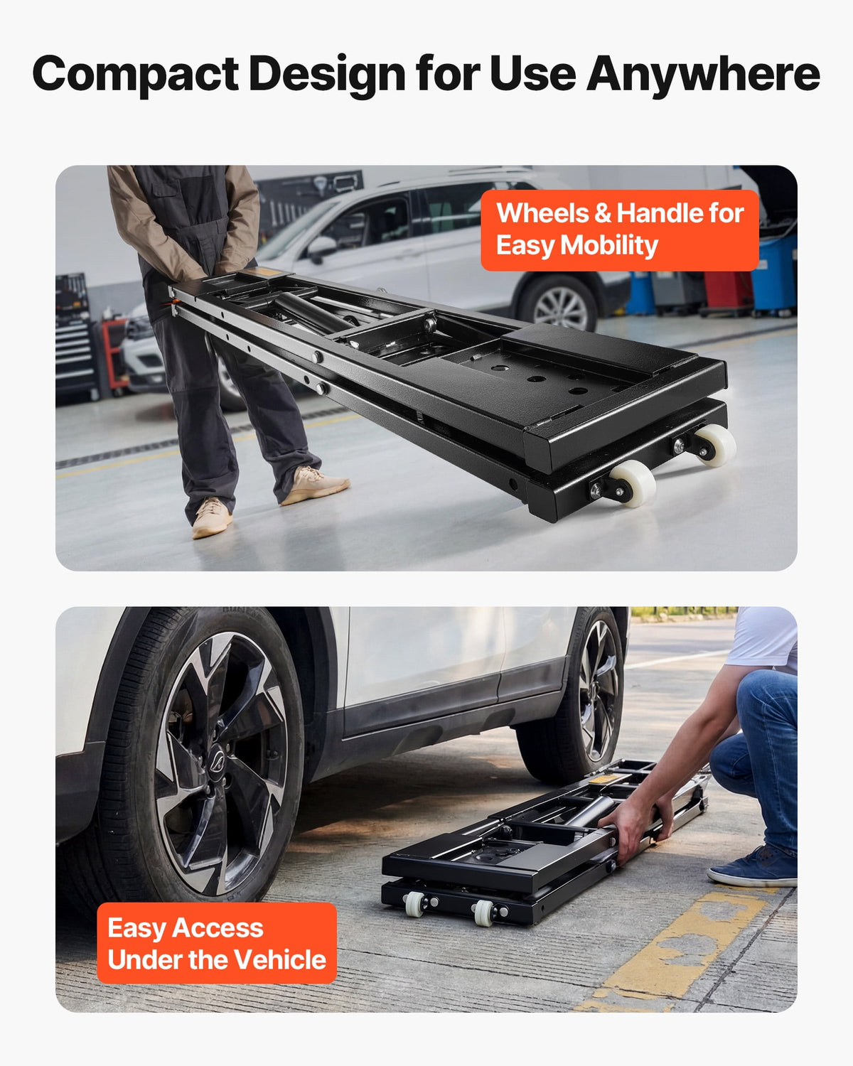 VEVOR Portable Car Lift, 7000 lbs Capacity, Heavy Duty Steel Truck Lift with 26.8" Max Height, Pneumatic Pump, Wheels, 4 Rubber Pads