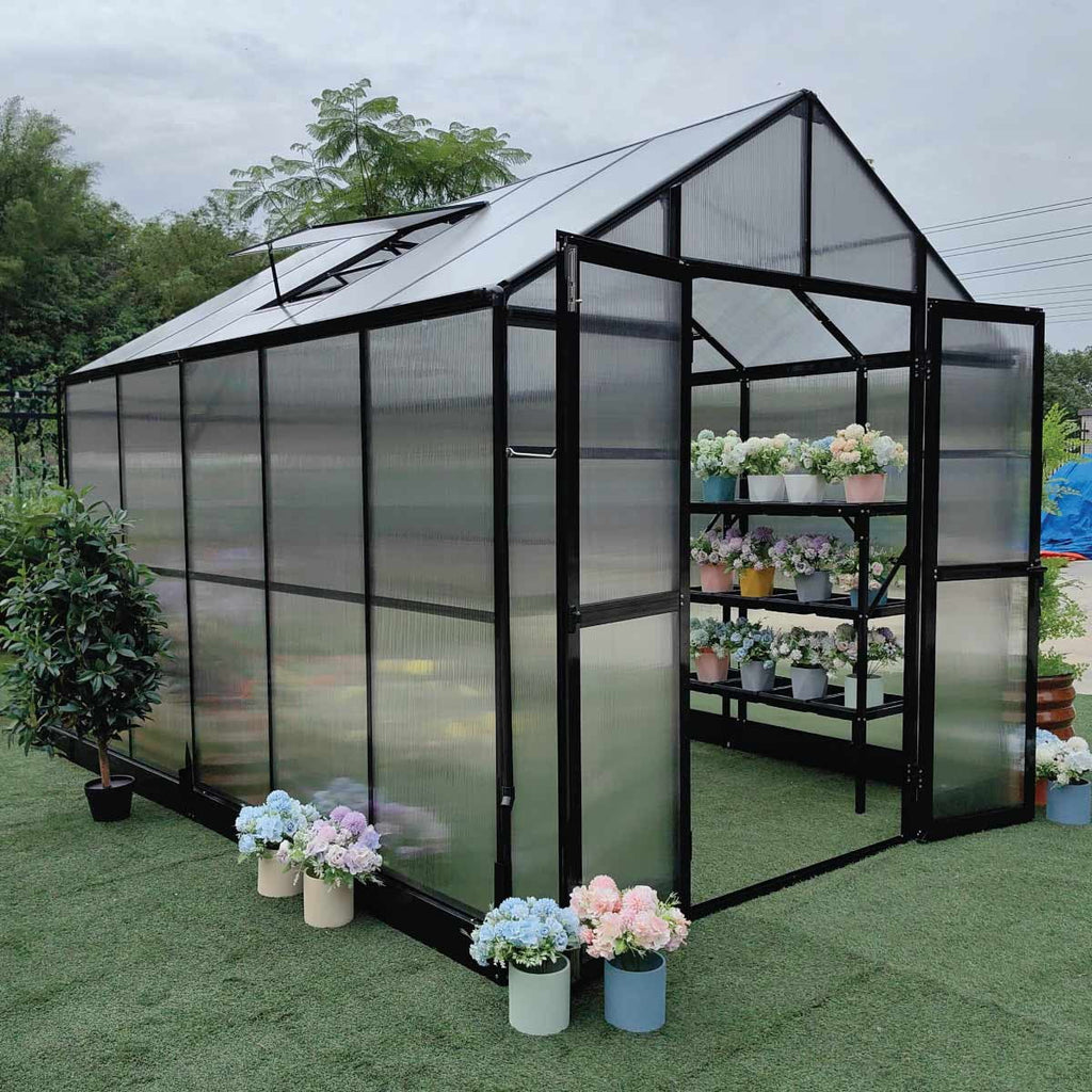 TMG Industrial TMG-GHP0709 Pacific Series 7x9 Ft Greenhouse, 7.4 Ft High, Aluminum Frame and Polycarbonate Panels
