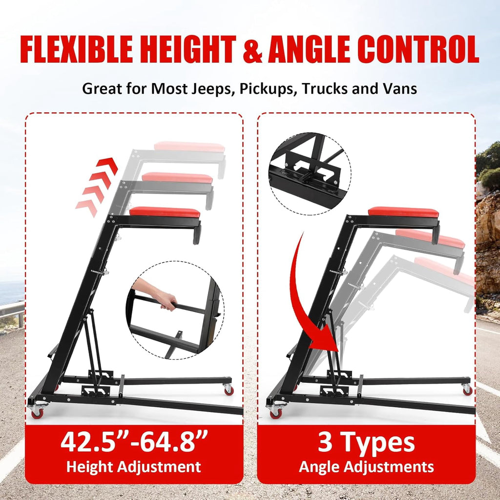 400 LB Heavy Duty Garage Shop Creeper Adjustable Height Foldable Topside Engine Creeper with Casters for Auto Repair Black