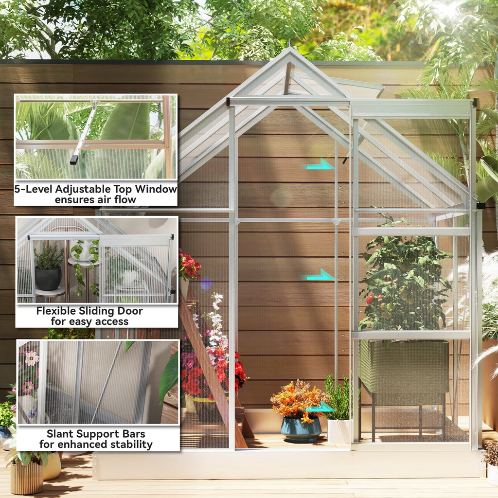 Outsunny 6' x 4' Walk-In Polycarbonate Greenhouse with Foundation Window