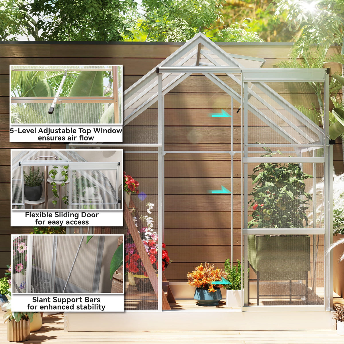 Outsunny 6' x 4' Walk-In Polycarbonate Greenhouse with Foundation Window