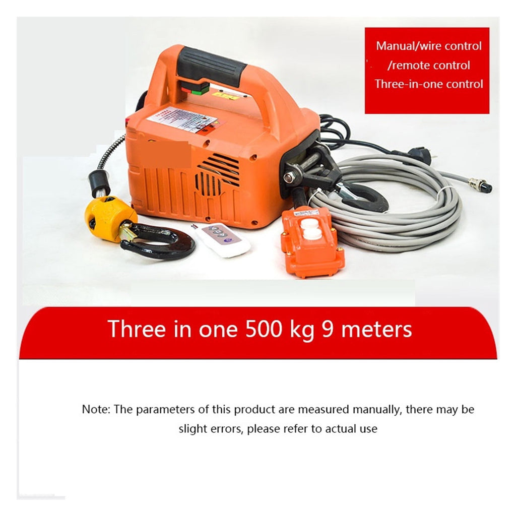 500 kg Portable Electric Winch Hoist with Manual, Wired and Remote Controls for Lifting and Pulling