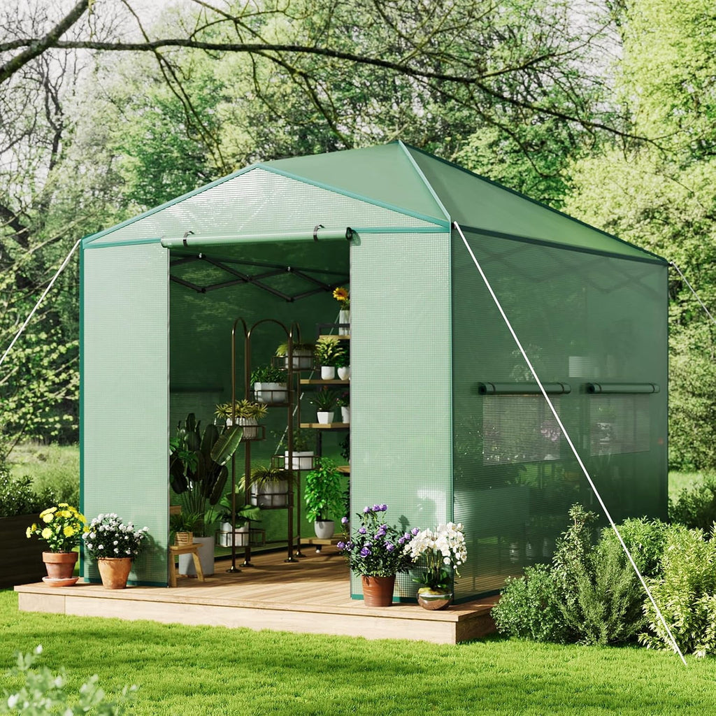 Garvee Outdoor pop up Walk-in Greenhouse 8’x 12’, for Garden Patio Backyard, Green