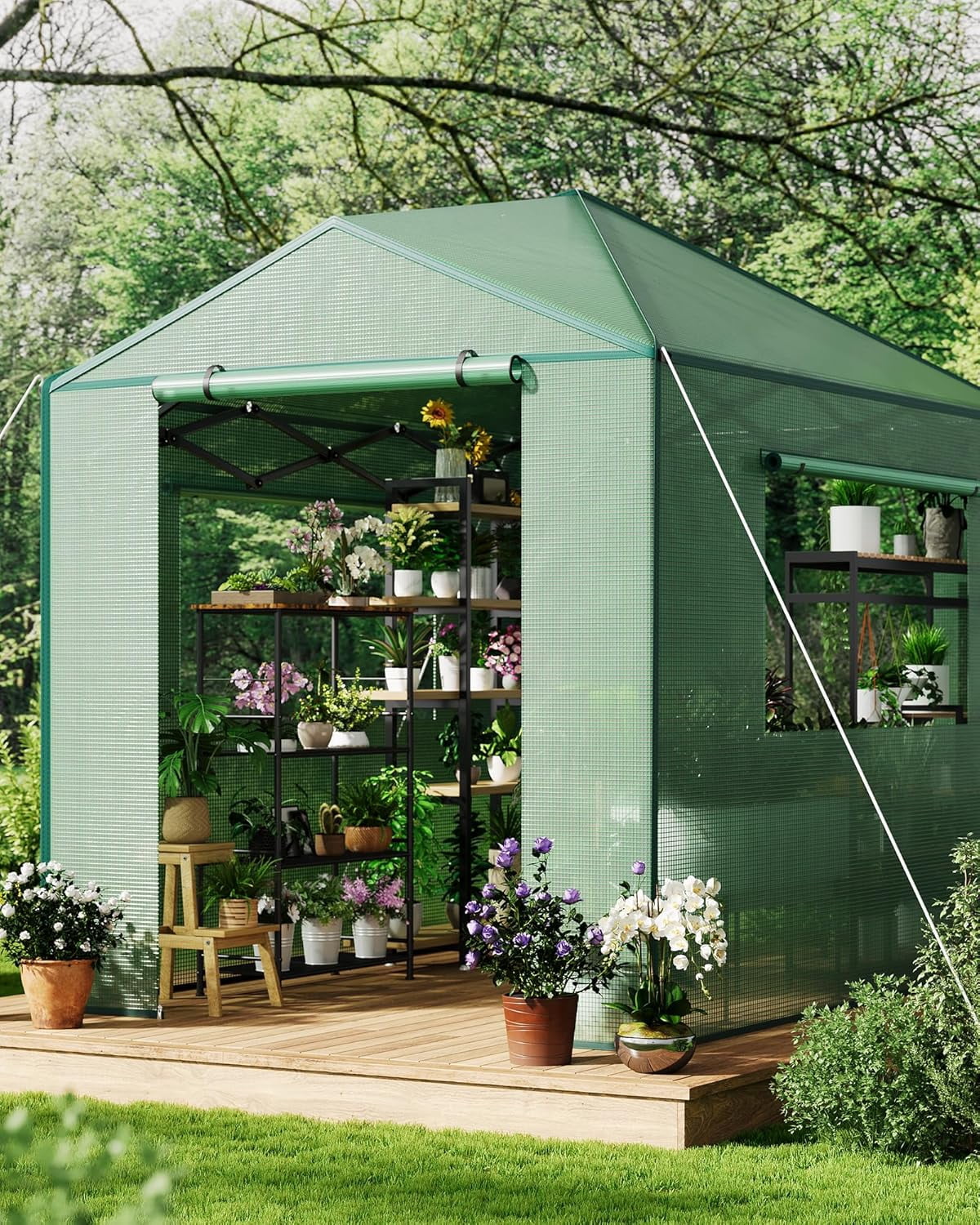 Garvee Pop up Walk-in Greenhouse, 8'x6', for Garden Patio Backyard, Green