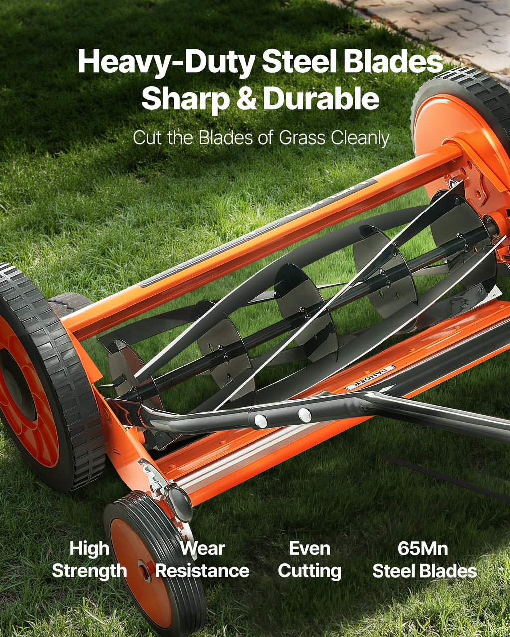 VEVOR 18" Manual Push Reel Lawn Mower 5-Blade Adjustable Height Grass Catcher 4 Wheels