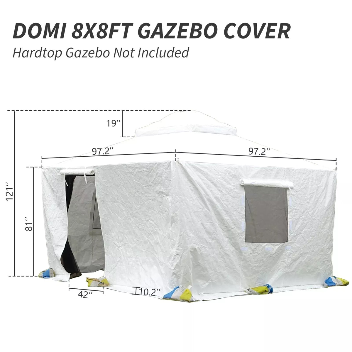 Domi 8' x 8' Double Roof Universal Winter Gazebo Cover for Hardtop Gazebos,Enclosed Cover with Sidewalls and Mesh Windows Waterproof (White)