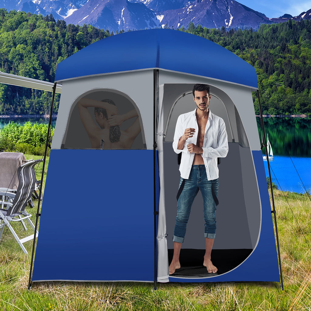 Costway Double-Room Camping Shower Toilet Tent with Floor Oversize Portable Storage Bag