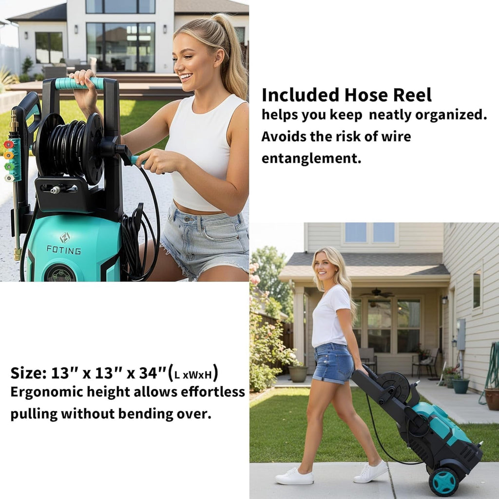 FOTING 5000 Max at 3.2 GPM Electric Pressure Washer, with 4 Quick-Connect Nozzles and Foam Cannon with GFCI protection,Blue