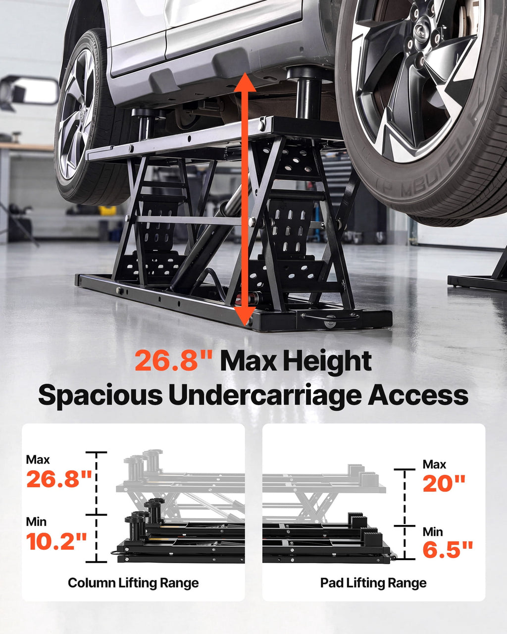 VEVOR Portable Car Lift, 7000 lbs Capacity, Heavy Duty Steel Truck Lift with 26.8" Max Height, Pneumatic Pump, Wheels, 4 Rubber Pads