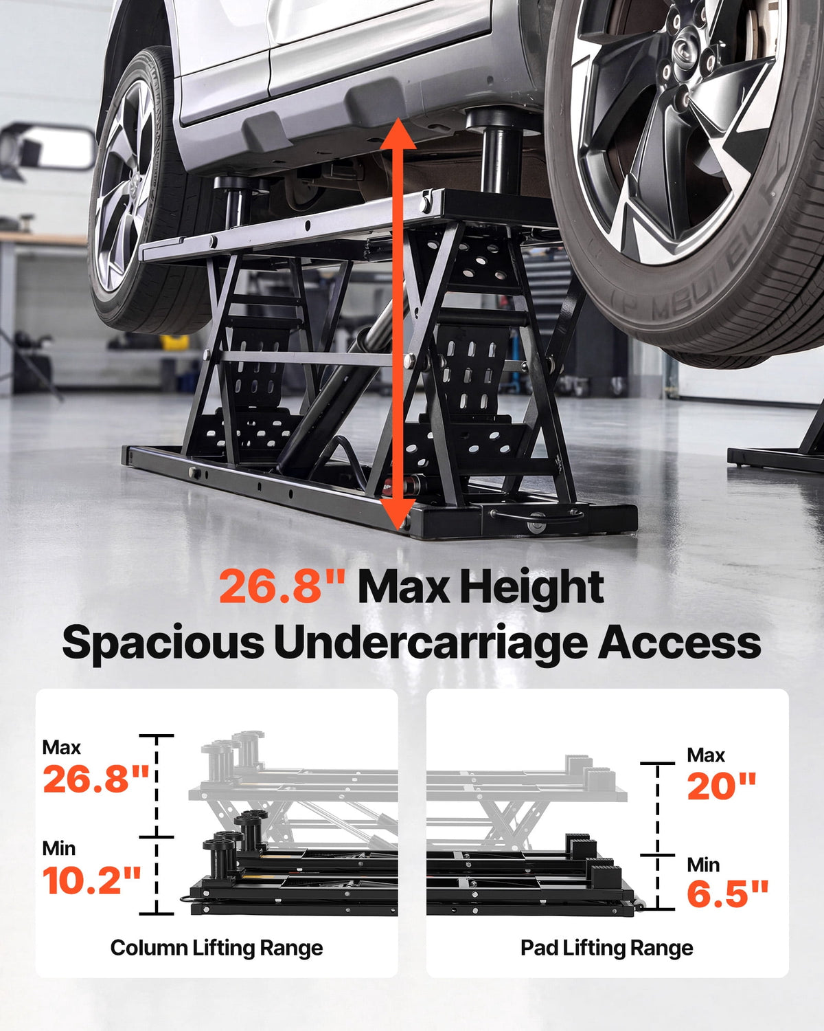 VEVOR Portable Car Lift, 7000 lbs Capacity, Heavy Duty Steel Truck Lift with 26.8" Max Height, Pneumatic Pump, Wheels, 4 Rubber Pads
