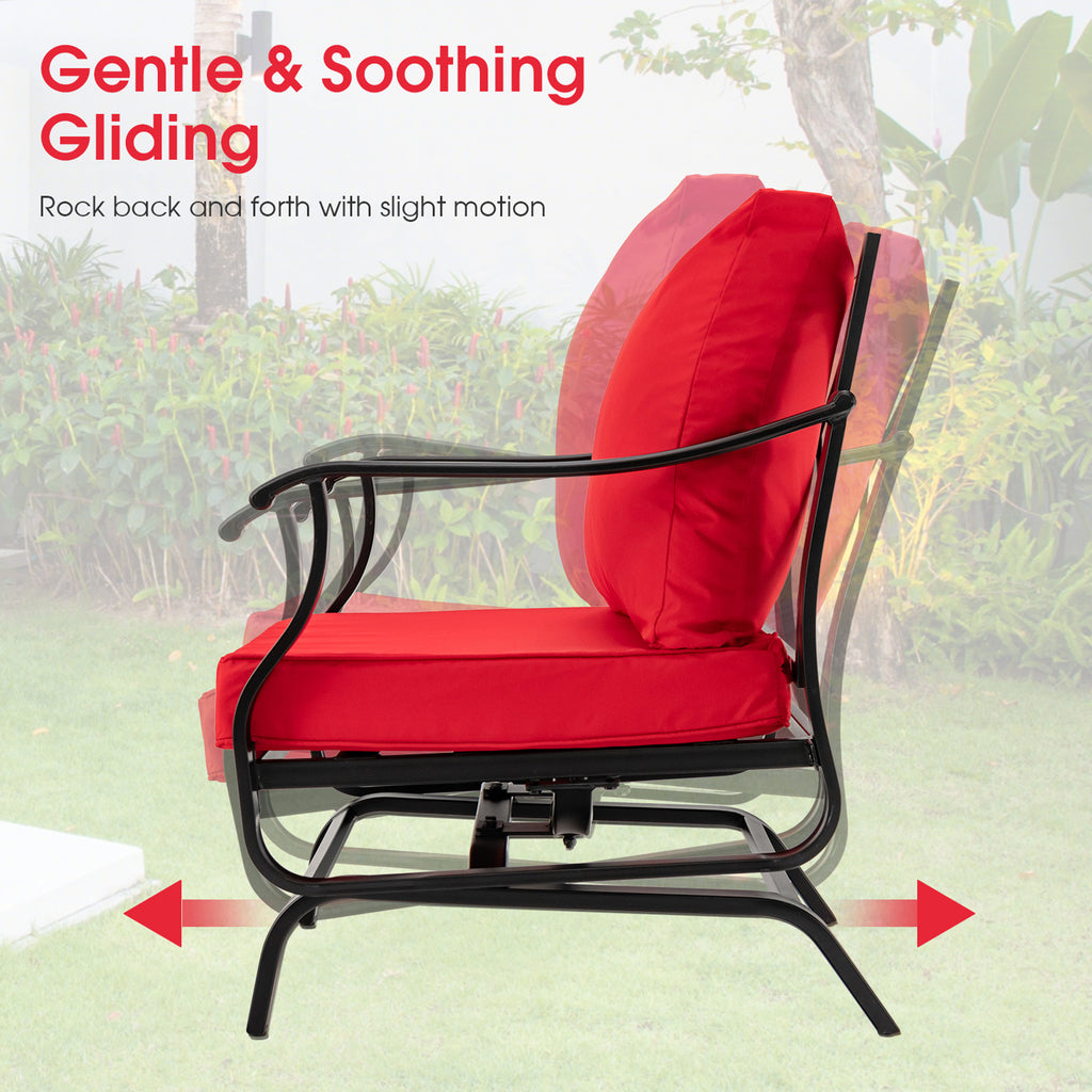 Gymax 3PCS Outdoor Rocking Chair Set Patio Conversation Bistro Set w/ Red Cushions