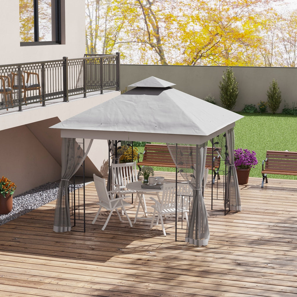 Outsunny 10' x 10' Patio Gazebo, Outdoor Gazebo Canopy, Light Grey