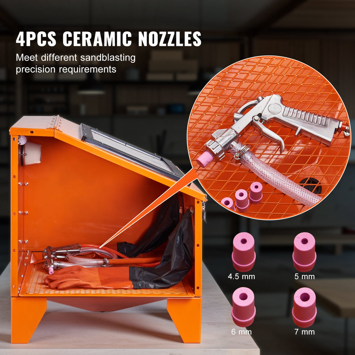 KFFKFF 40-Gallon Benchtop Steel Sandblasting Cabinet, 40-120 PSI, Blasting Gun and 4 Ceramic Nozzles