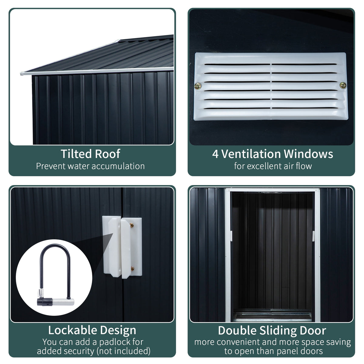 Outsunny 9' x 6' Garden Storage Shed with Foundation Kit, Metal Tool Storage House with Double Doors for Outdoor Patio Yard, Dark Grey