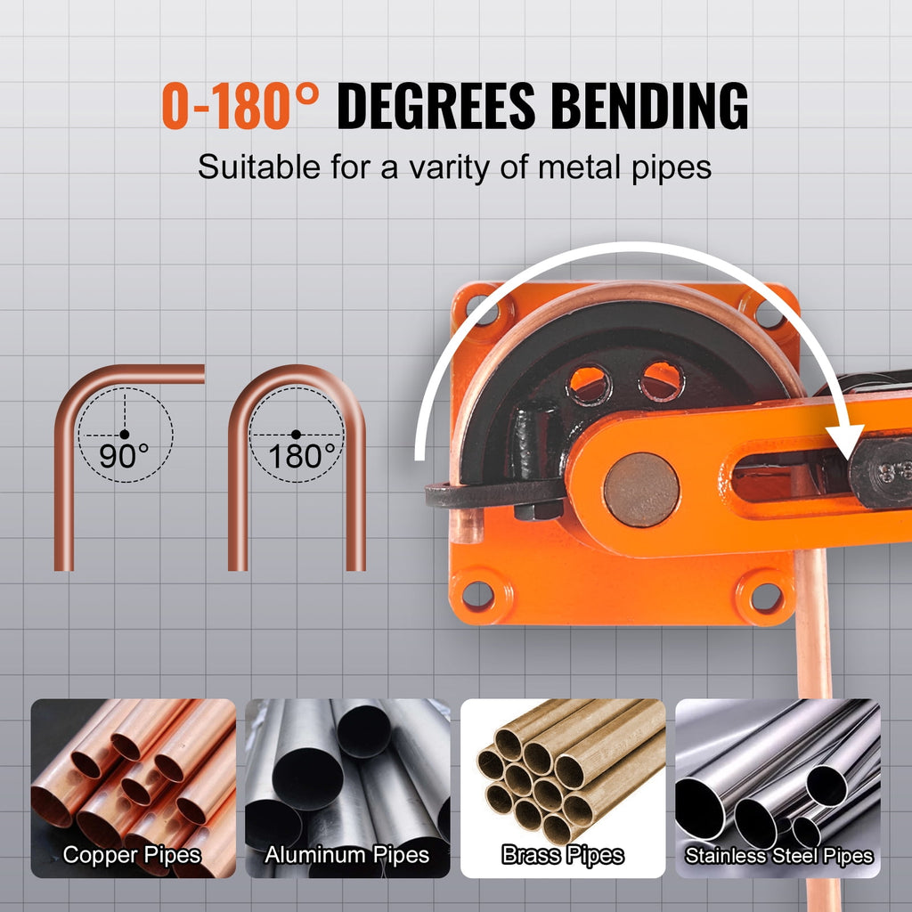 VEVOR Manual Pipe Bender, 3/8-1 Inch OD, 7 Dies, 180-Degree Bending for Copper and Aluminum Pipes
