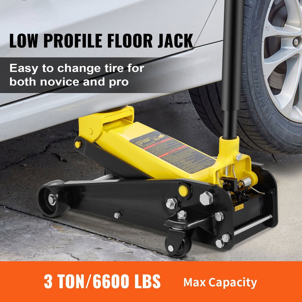 KFFKFF Floor Jack, 3 Ton Ground Jack, Robust Steel Sport Ground Jack with Single Piston Rapid Elevation Pump, Ground Jack Elevation Scope 5.12"-20"