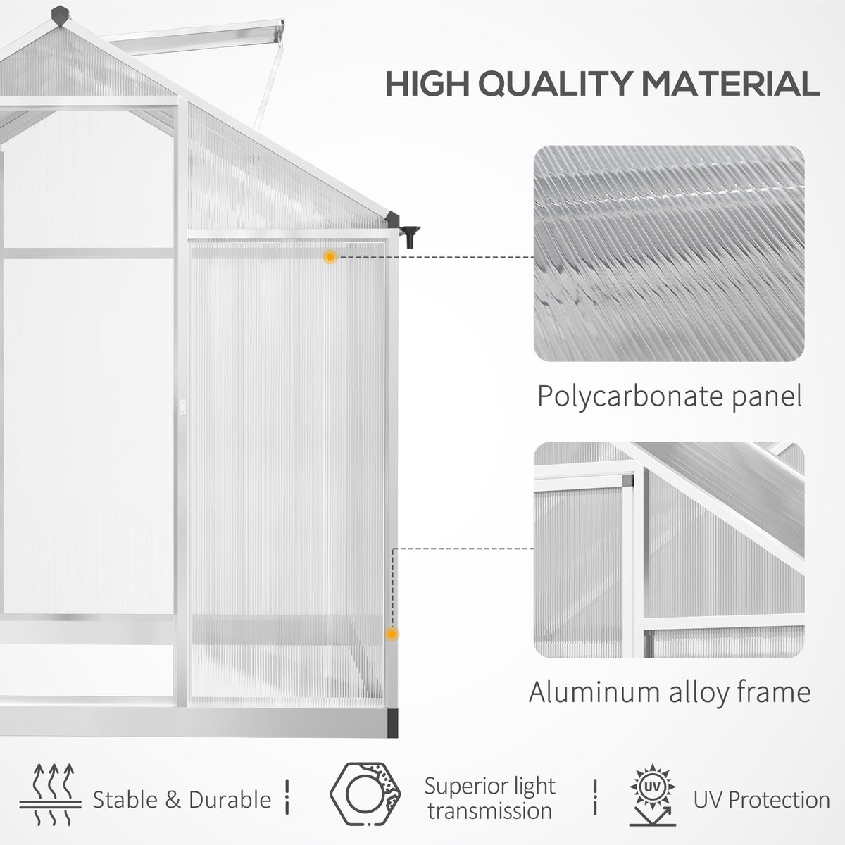 Outsunny 8' x 6' x 6.4' Walk-in Garden Greenhouse Polycarbonate Panels Plants Flower Growth Shed Cold Frame Outdoor Portable Warm House Aluminum Frame