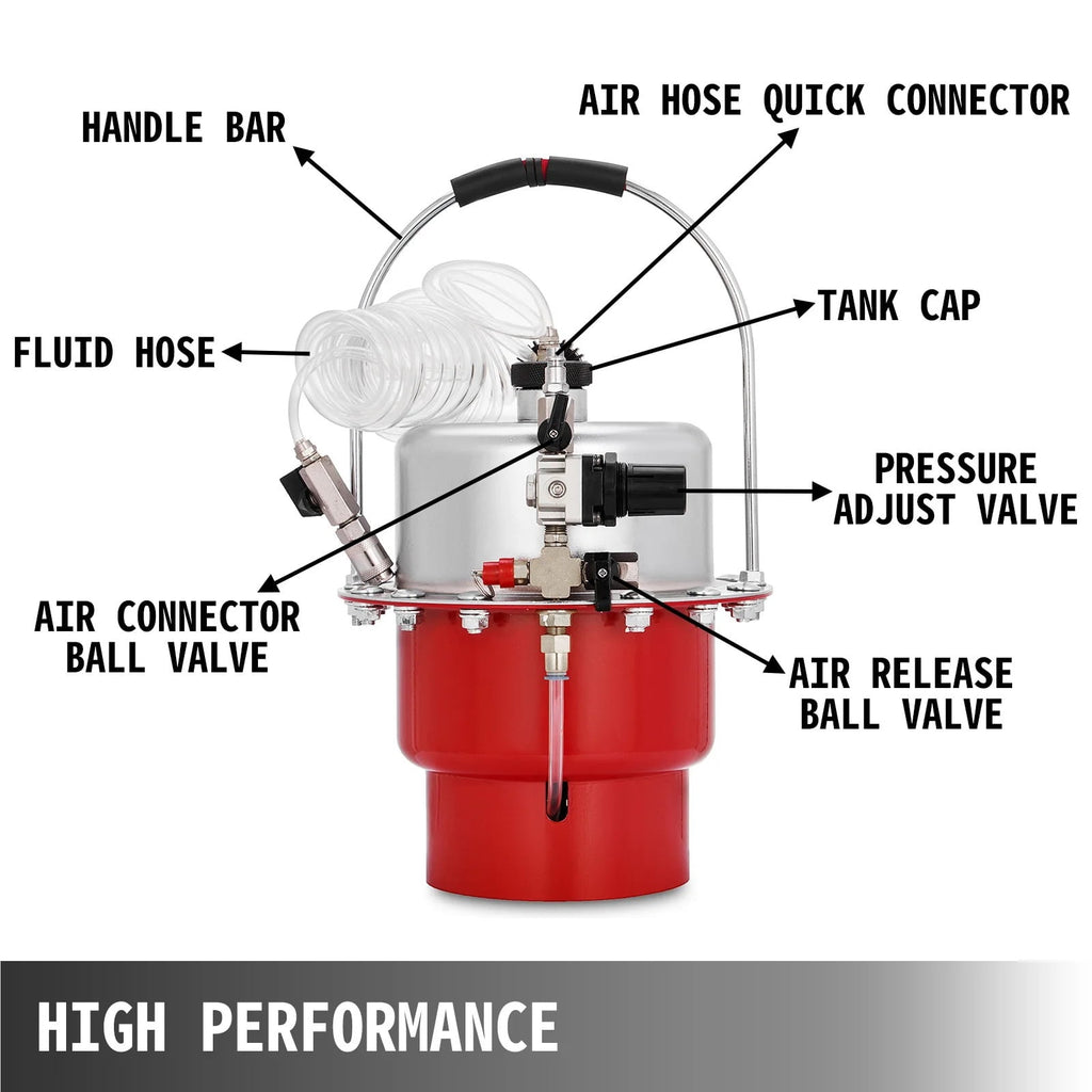 Pneumatic Air Pressure Brake Bleeder Kit Car Brake Fluid Oil Change Tool With 5L Tank For Bleeding Brake&Clutch System ,Wear Resistant