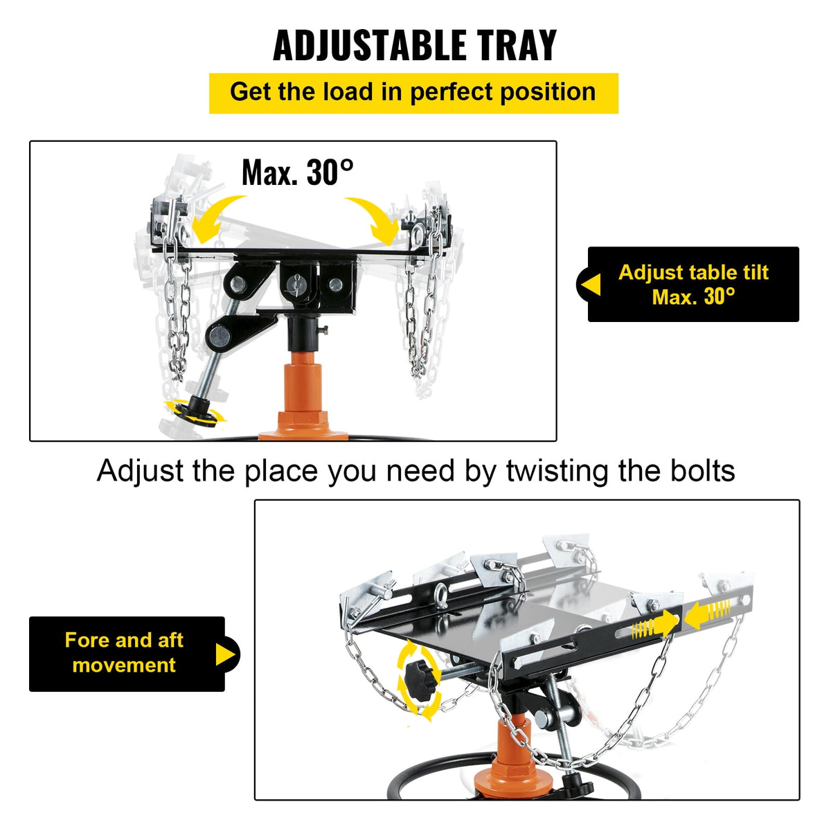 VEVOR 1/2-Ton/1100 lb 2-Stage Hydraulic Transmission Jack, Foot Pedal and 360-Degree Swivel Wheels, Orange