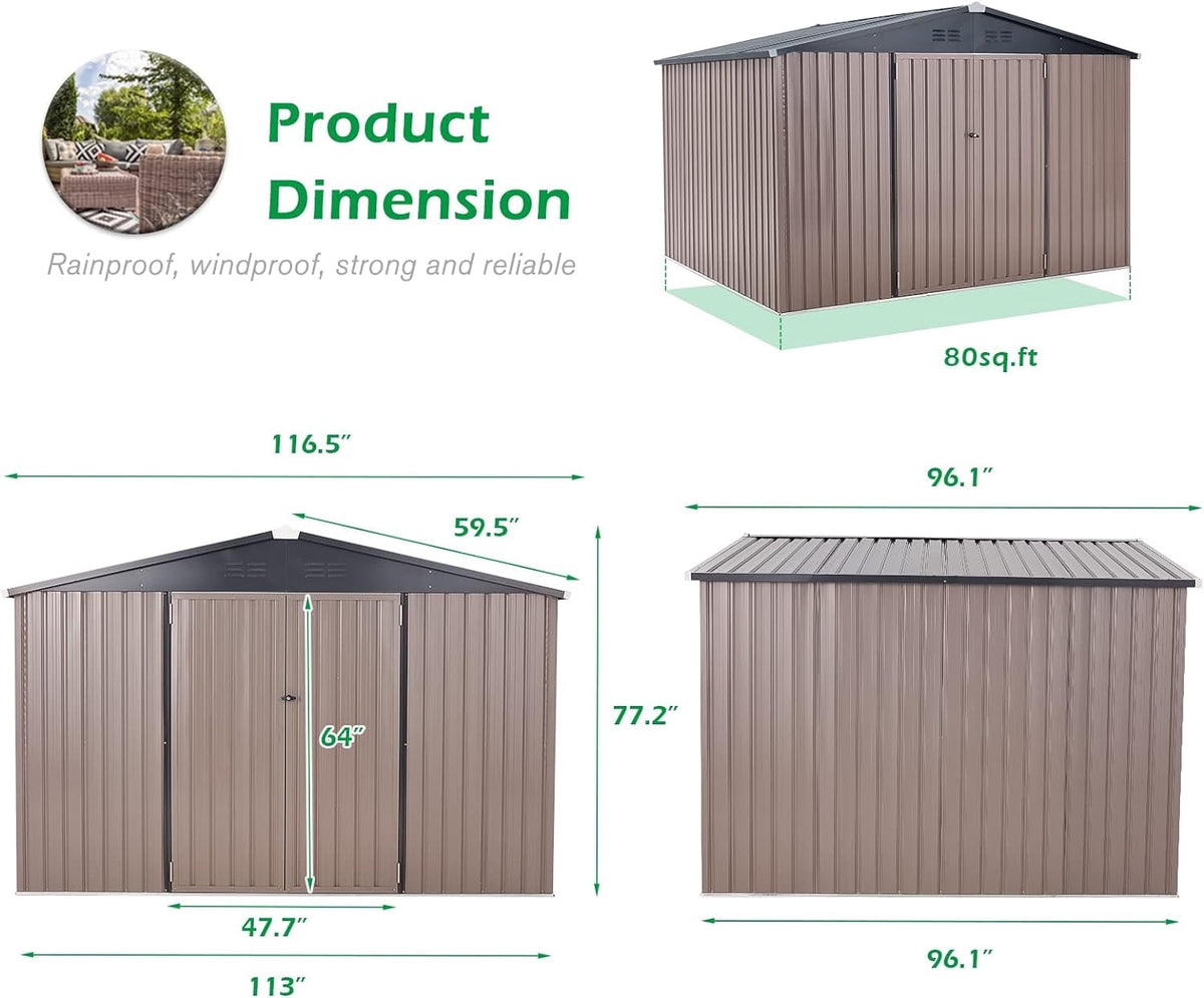 AECOJOY 10 x 8 FT Outdoor Storage Shed with Lockable Door, Metal Cabinet for Patio Garden Backyard in Gray