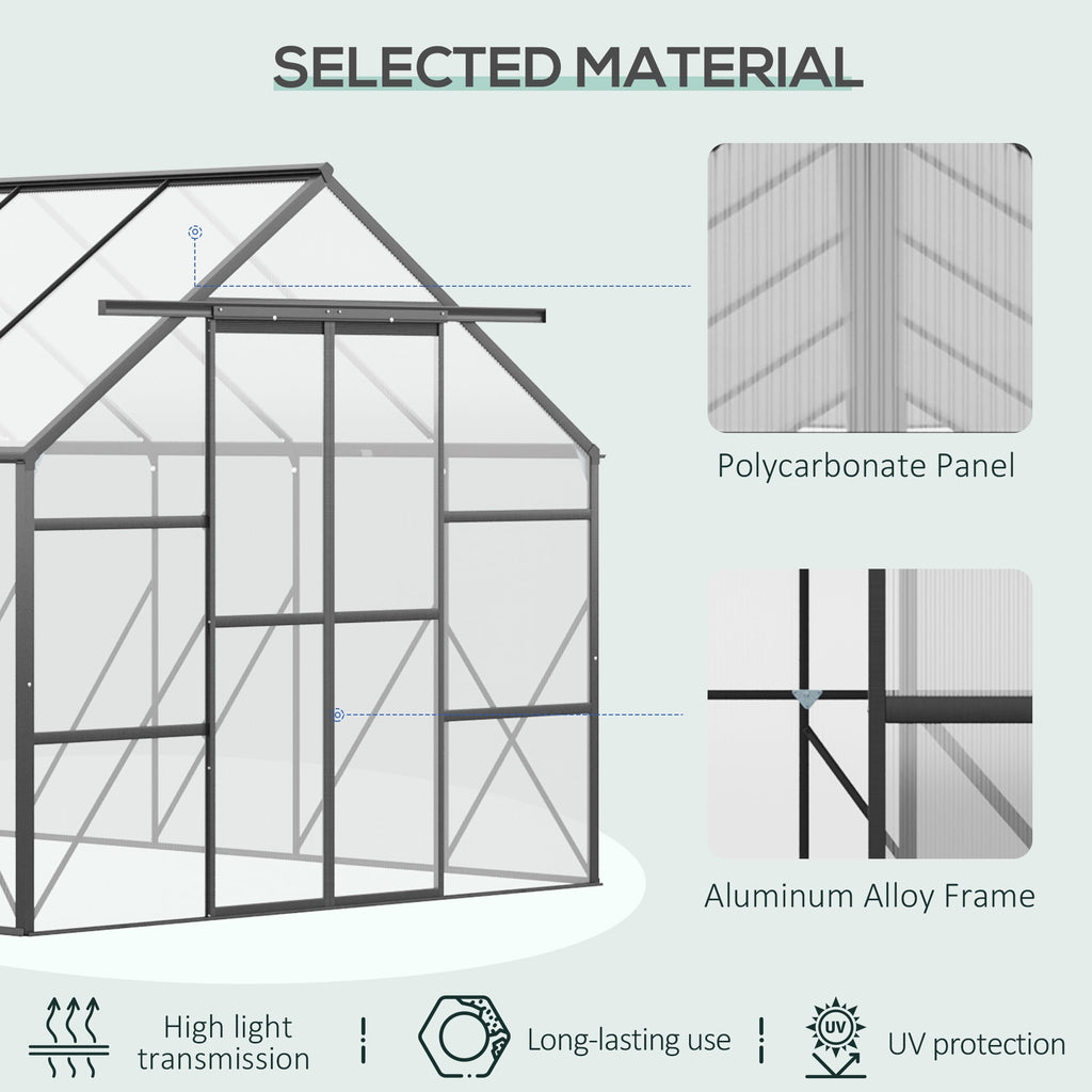 Outsunny Polycarbonate Greenhouse Kit with Vent Rain Gutter Door, Black