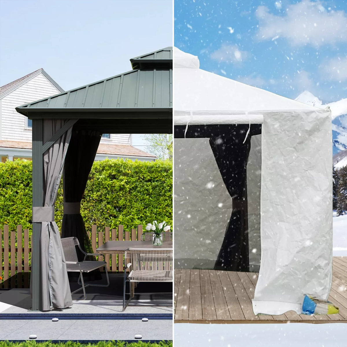 10x10 Ft Universal Winter Cover for Hardtop Gazebos, Waterproof Enclosed Sidewalls and Mesh Windows, White