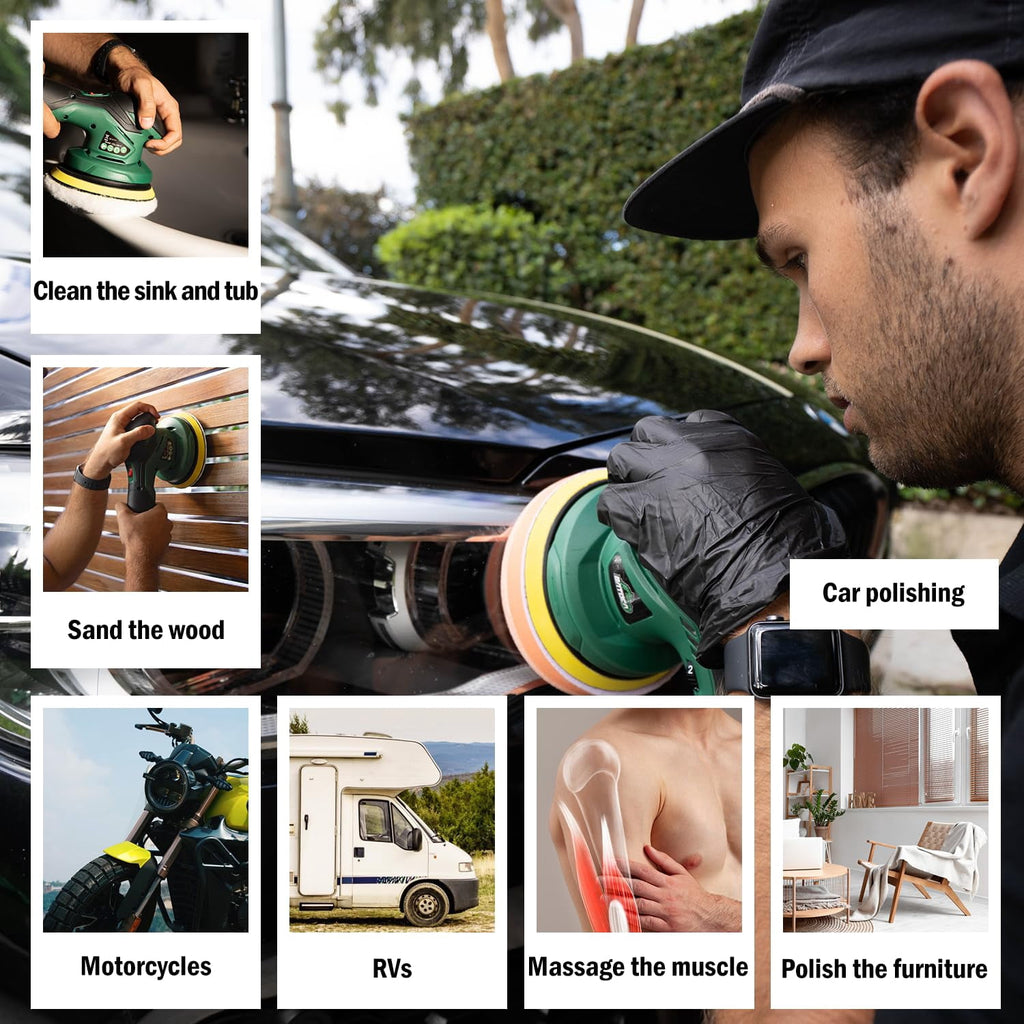BATOCA - Cordless Car Buffer Polisher - 2pcs 2.0Ah 12V Lithium-ion Rechargeable Battery Powered Brushless Polisher with 6 Variabl