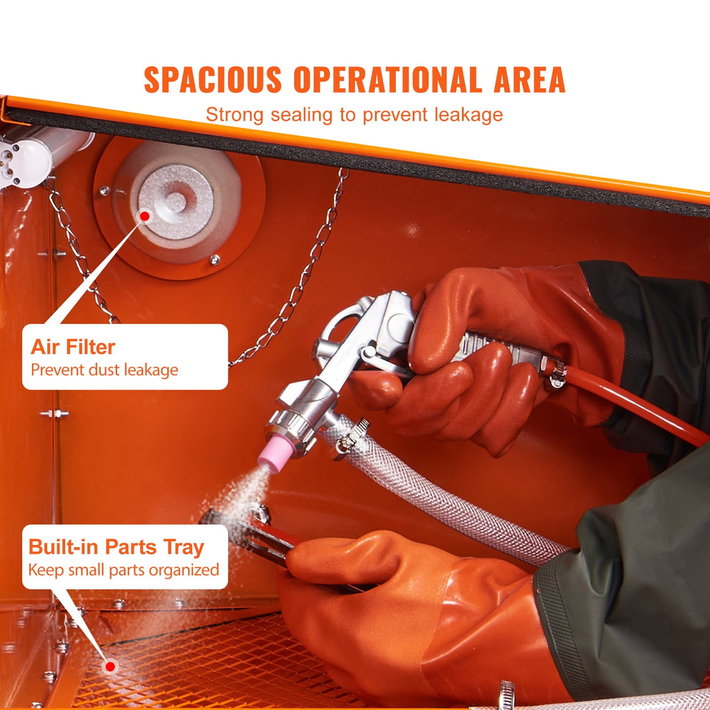 KFFKFF 25-Gallon Benchtop Sandblasting Cabinet, 40-120 PSI, Steel Construction, Blasting Gun and 4 Ceramic Nozzles