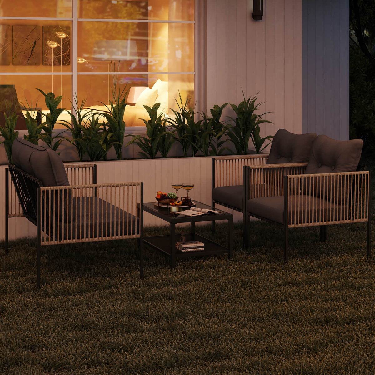 Costway 8 PCS Patio Furniture Set PE Rattan Conversation Sofa Set with Thick Cushions