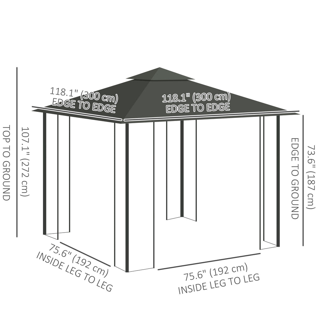 Outsunny 10' x 10' Patio Gazebo, Outdoor Gazebo Canopy, Light Grey