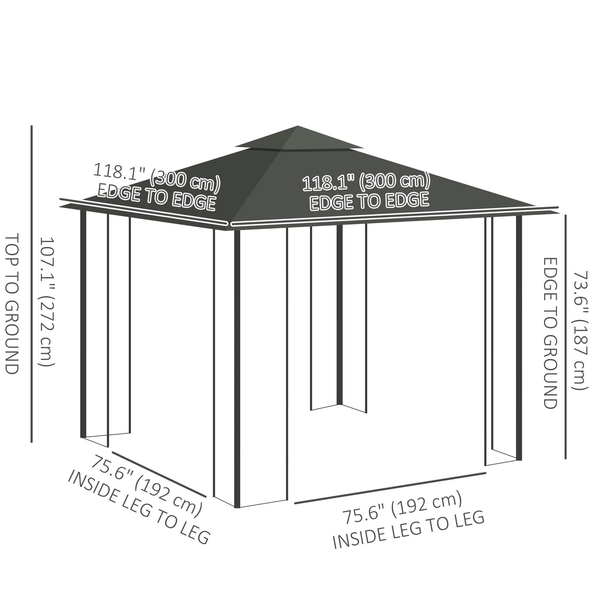 Outsunny 10' x 10' Patio Gazebo, Outdoor Gazebo Canopy, Light Grey