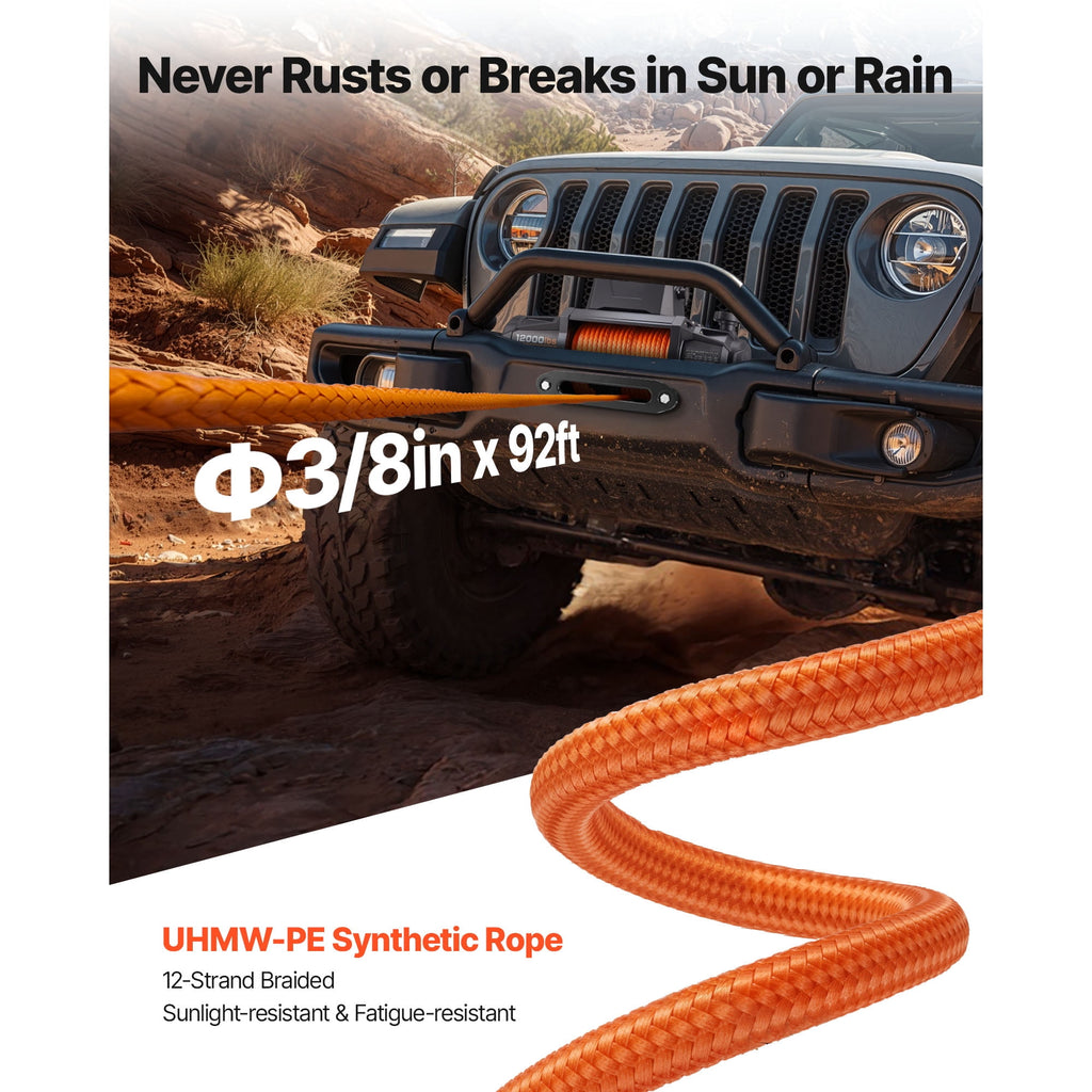 KFFKFF Electric Winch, 12000 lbs Load Capacity, 12V DC Truck Winch with Φ3/8 in x 92 ft Synthetic Rope, Wireless & Wired Remote Control