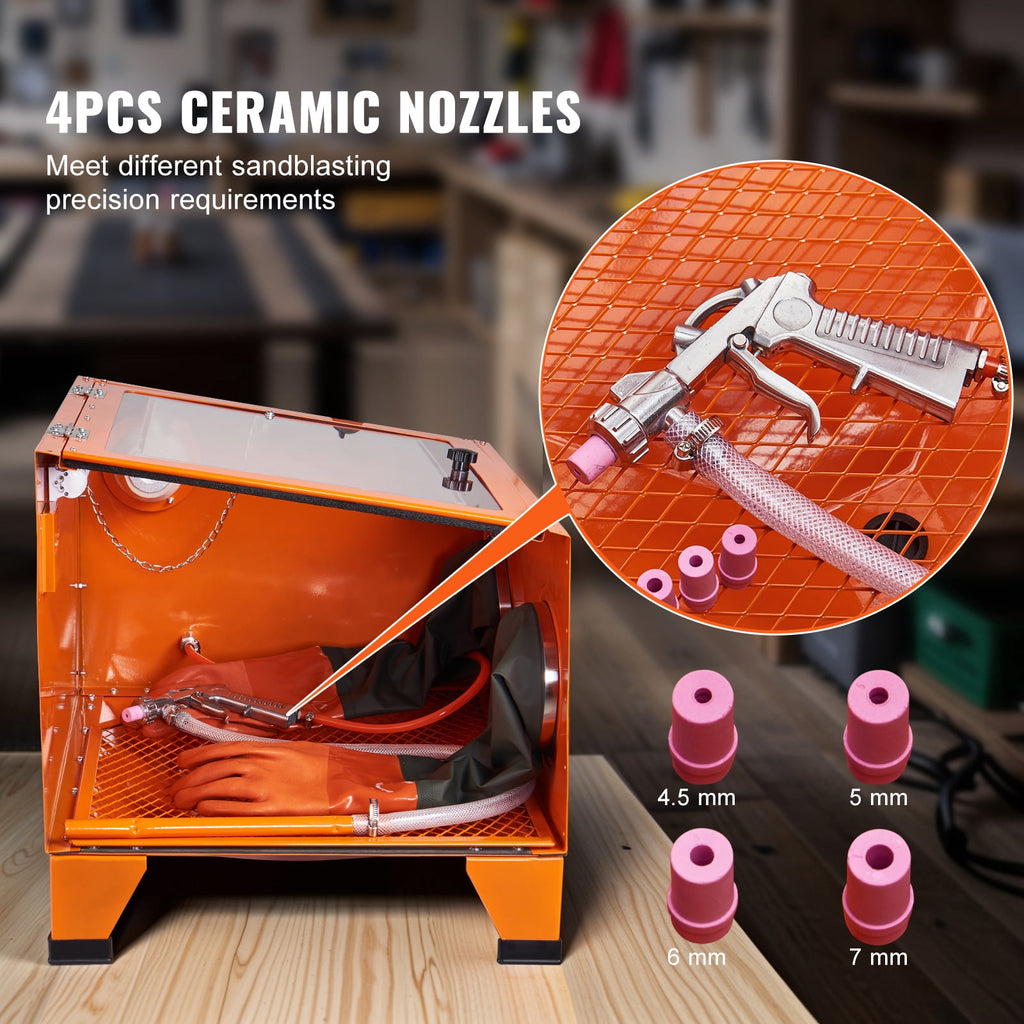 KFFKFF 25-Gallon Benchtop Sandblasting Cabinet, 40-120 PSI, Steel Construction, Blasting Gun and 4 Ceramic Nozzles