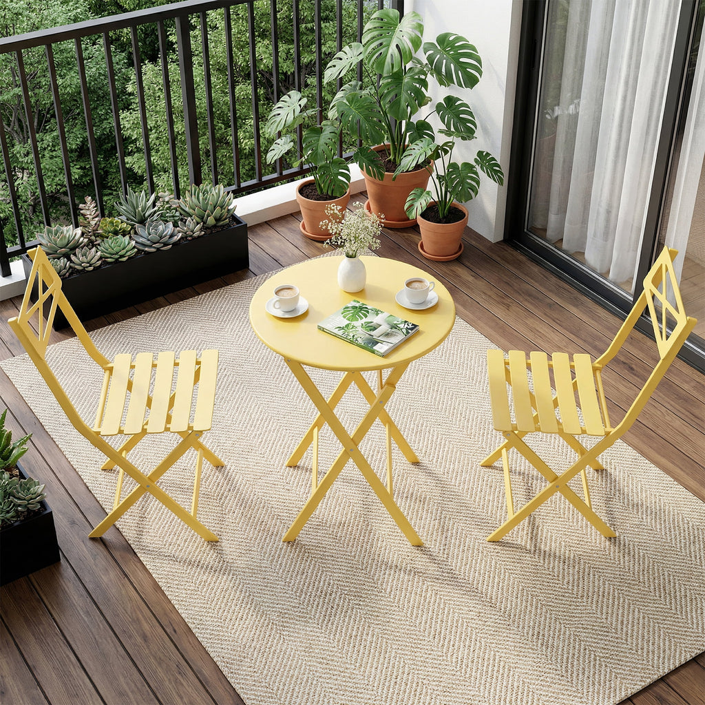 GloryStar 2-Piece Folding Bistro Table and Seating Set, Weather-Resistant Steel Outdoor Patio Furniture