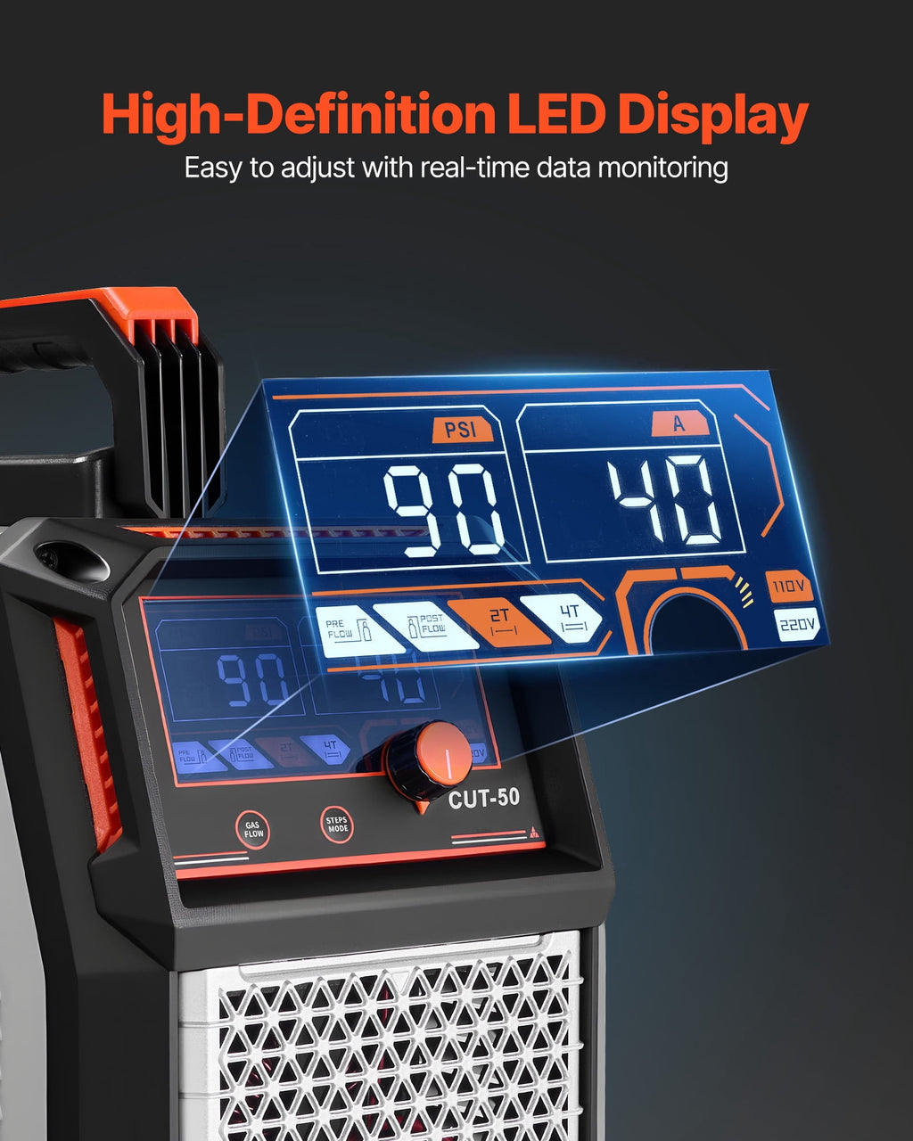 VEVOR 50A Plasma Cutter, 110V/220V Dual Voltage, Digital IGBT Inverter, 2T/4T Function and Adjustable PA/PT Time